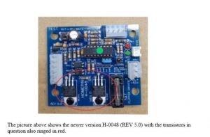 Newer H-0048 (REV 5.0) with circled transistors